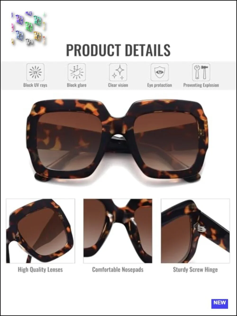 Oversized Square Sunglasses Women Retro UV400 Protection